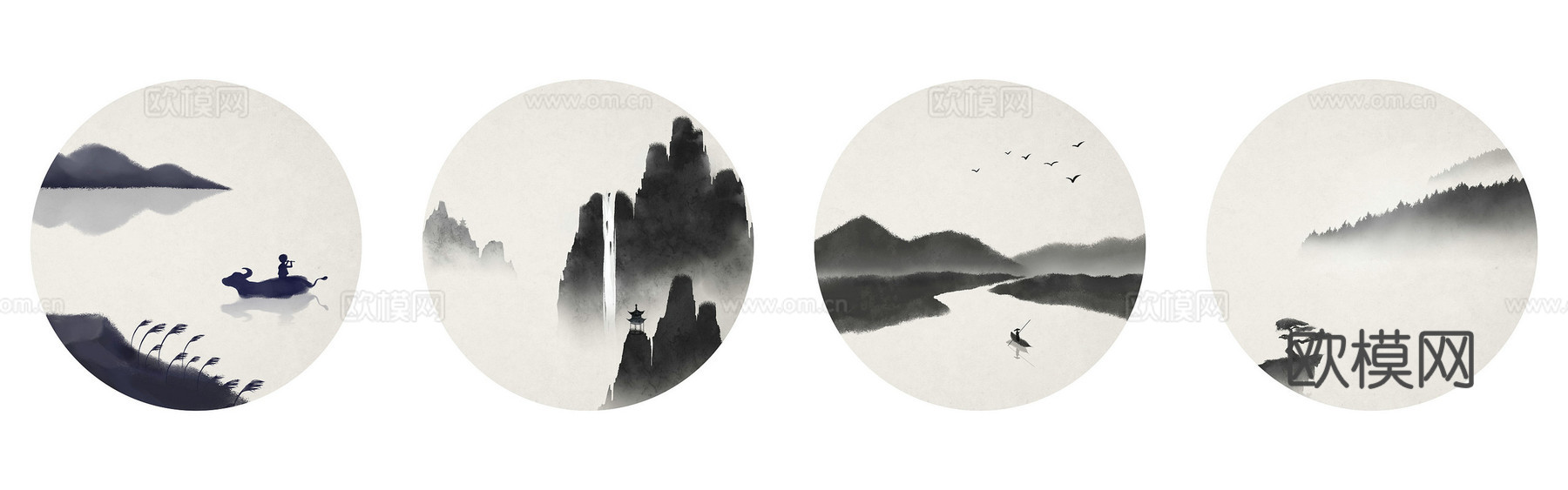 高清中式新中式山水水墨画