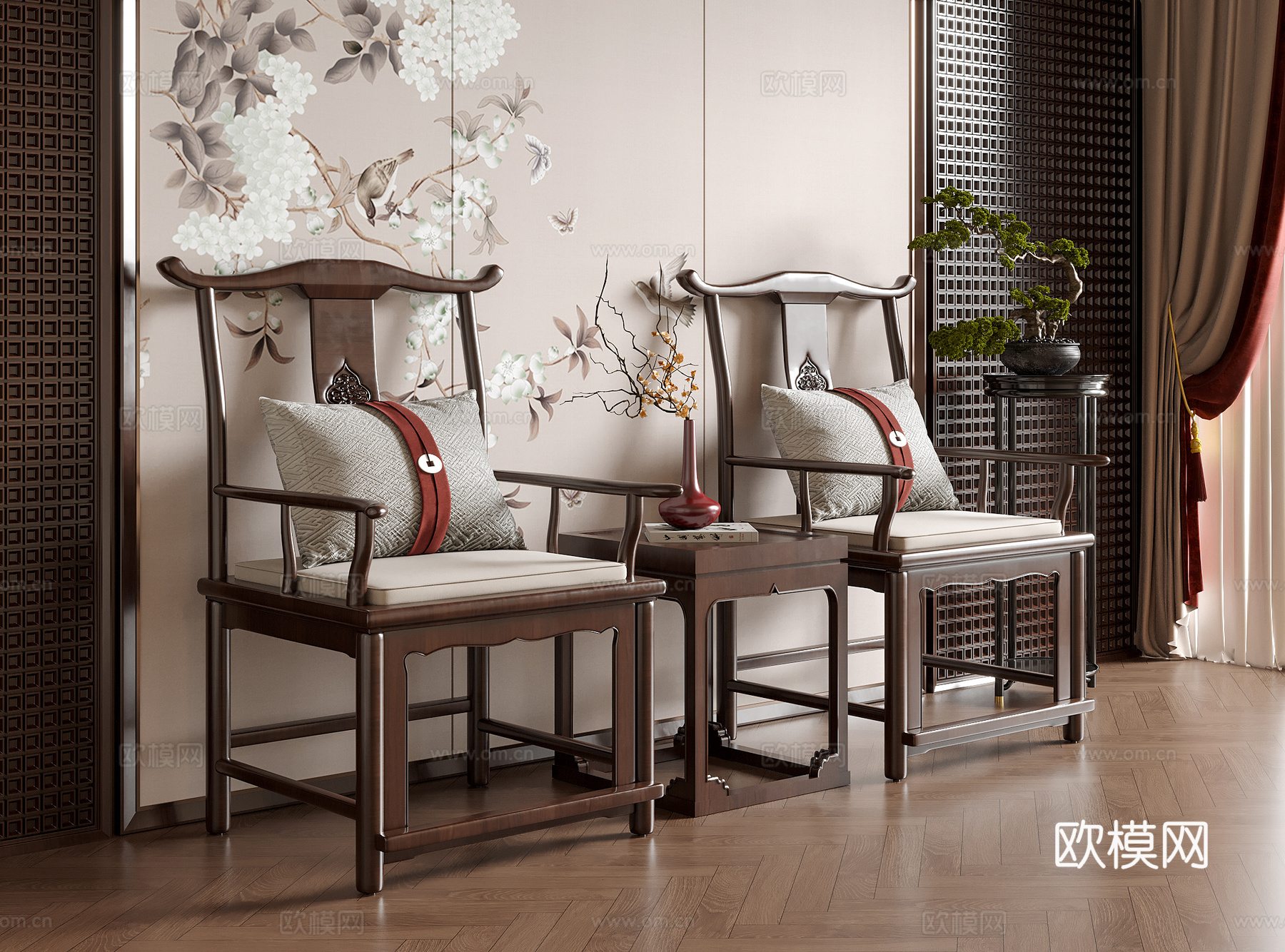 新中式单椅 休闲椅 餐椅 茶椅3d模型