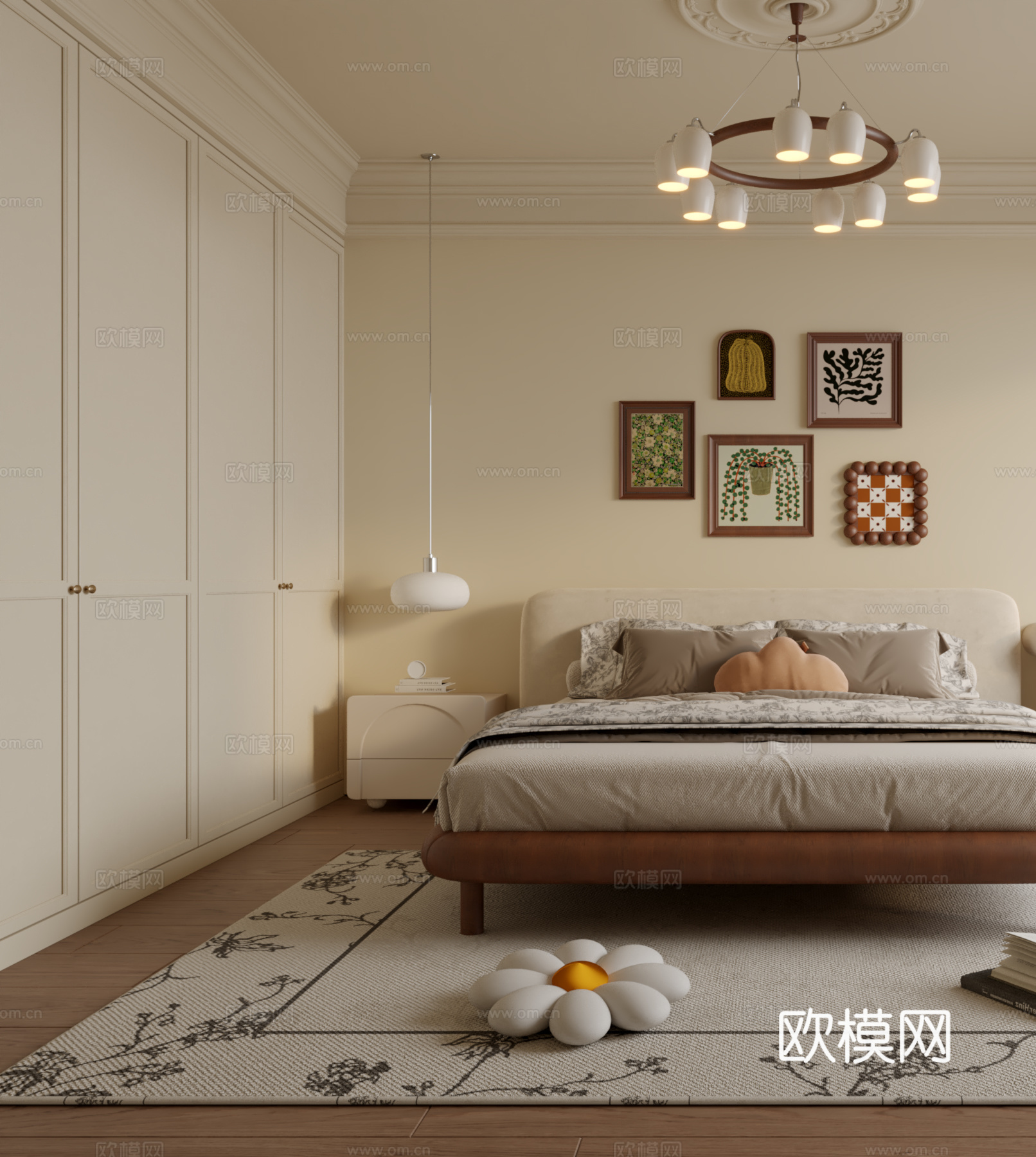 奶油风复古卧室3d模型