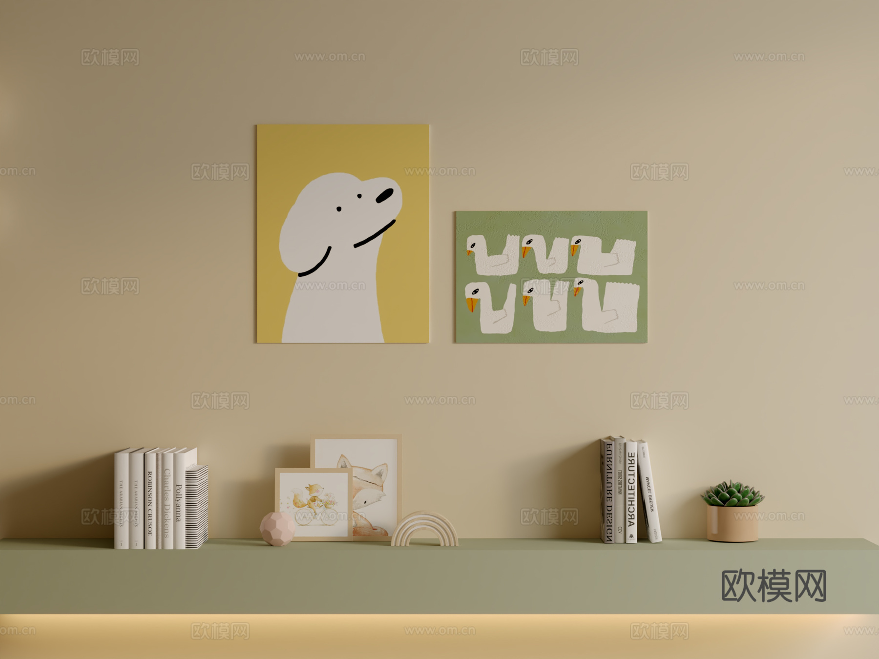 现代奶油风儿童房挂画3d模型