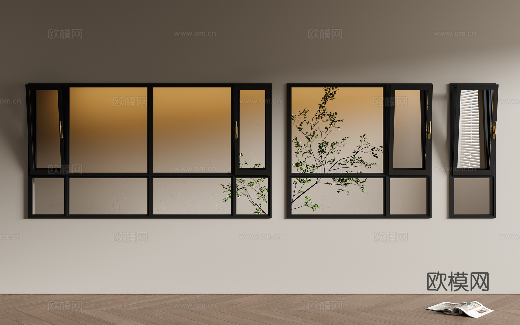 现代窗户 平开窗 铝合金窗3d模型