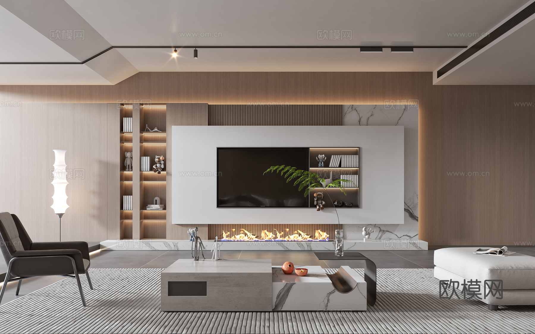 现代客厅 现代沙发茶几组合 现代背景墙3d模型