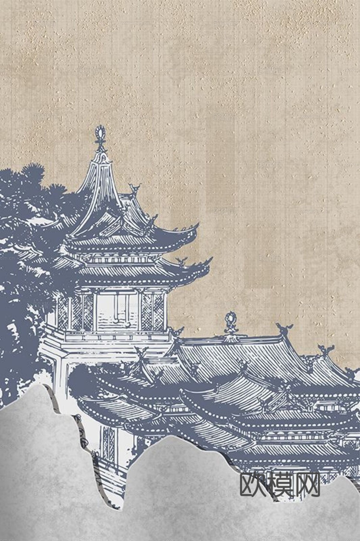 新中式壁纸壁画贴图