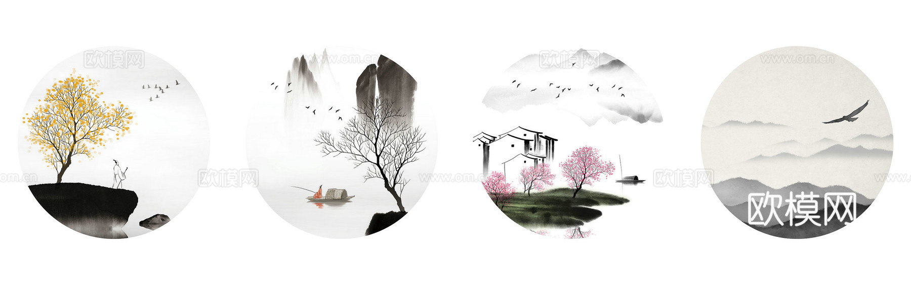 高清中式新中式山水水墨画