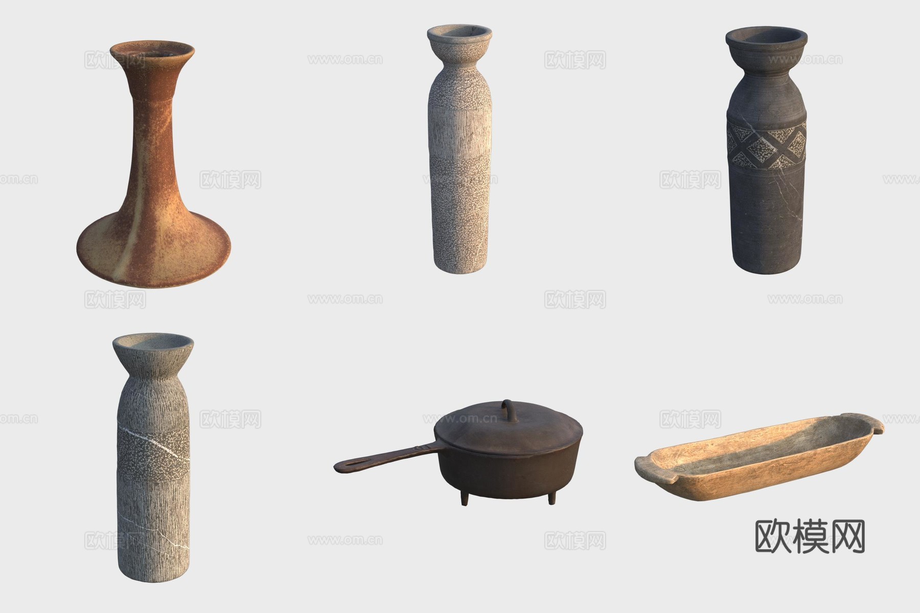 古代陶器陶艺烛台酒瓶铁锅3d模型
