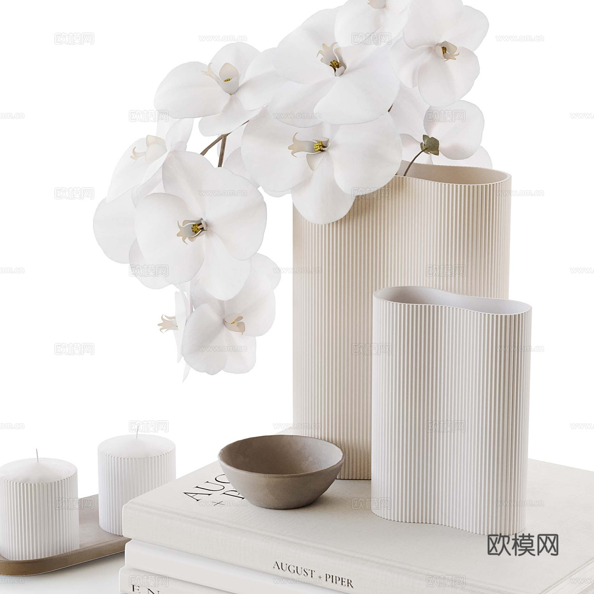 现代奶油风花瓶花艺3d模型