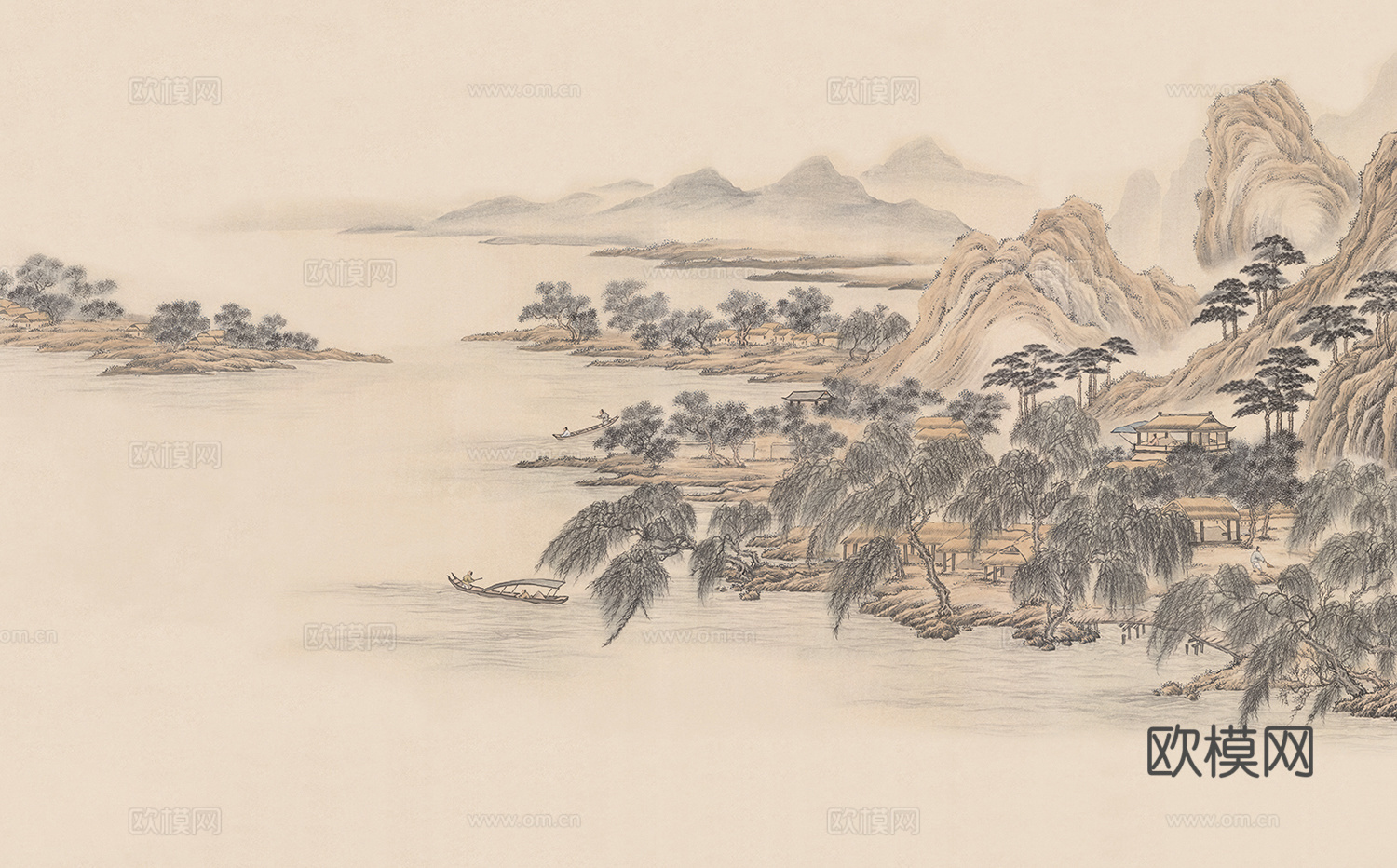 高清中式新中式山水壁纸壁画