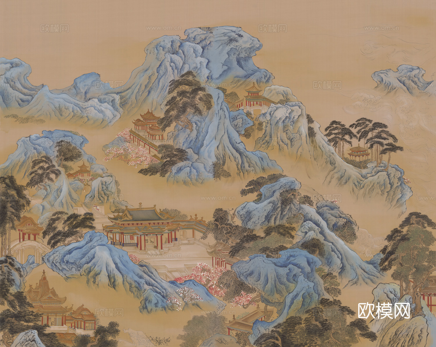 高清中式新中式山水建筑壁纸壁画