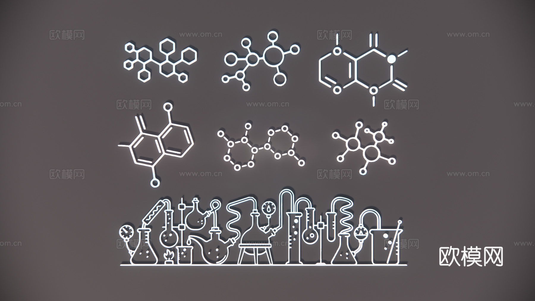 现代化学符号图标剪影3d模型