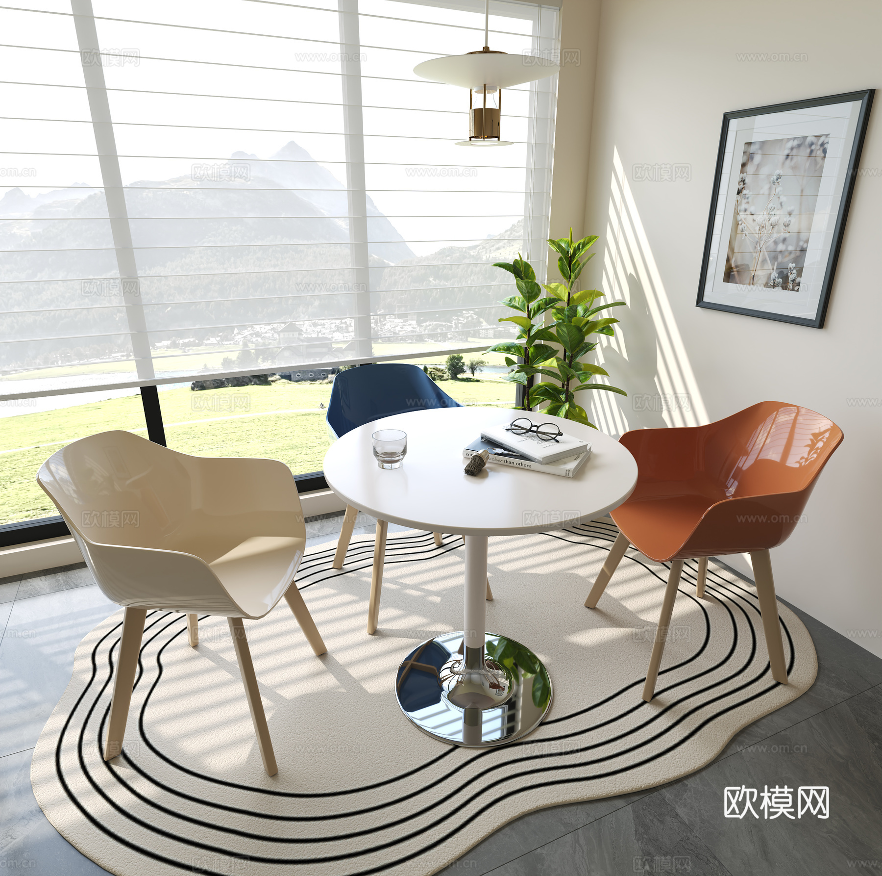 现代休闲桌椅 饮品店桌椅 宜家装饰画 洽谈区桌椅 活动室桌椅3d模型