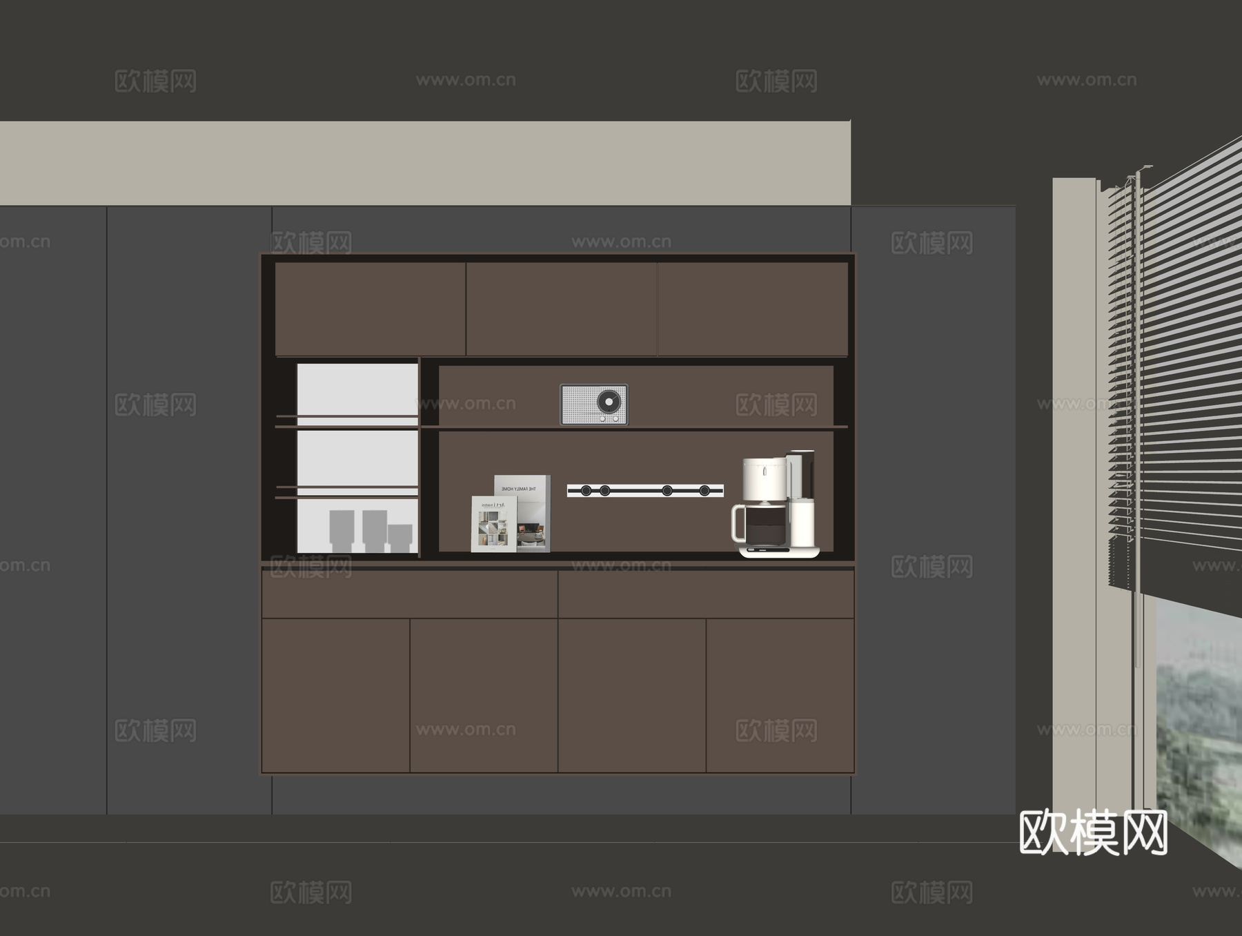 现代酒柜餐边柜su模型下载（渲染图2）