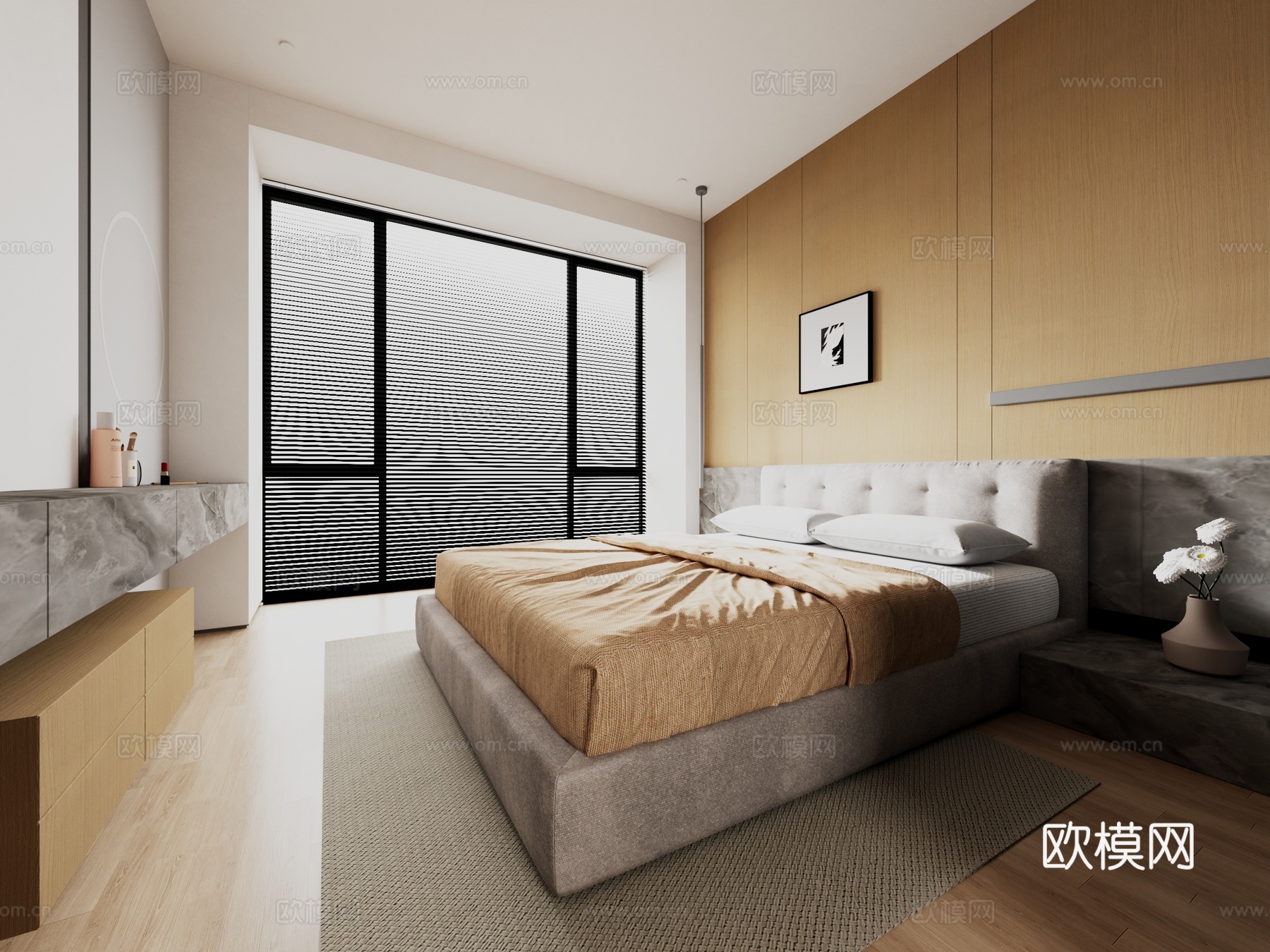 现代 简约 原木 主卧3d模型