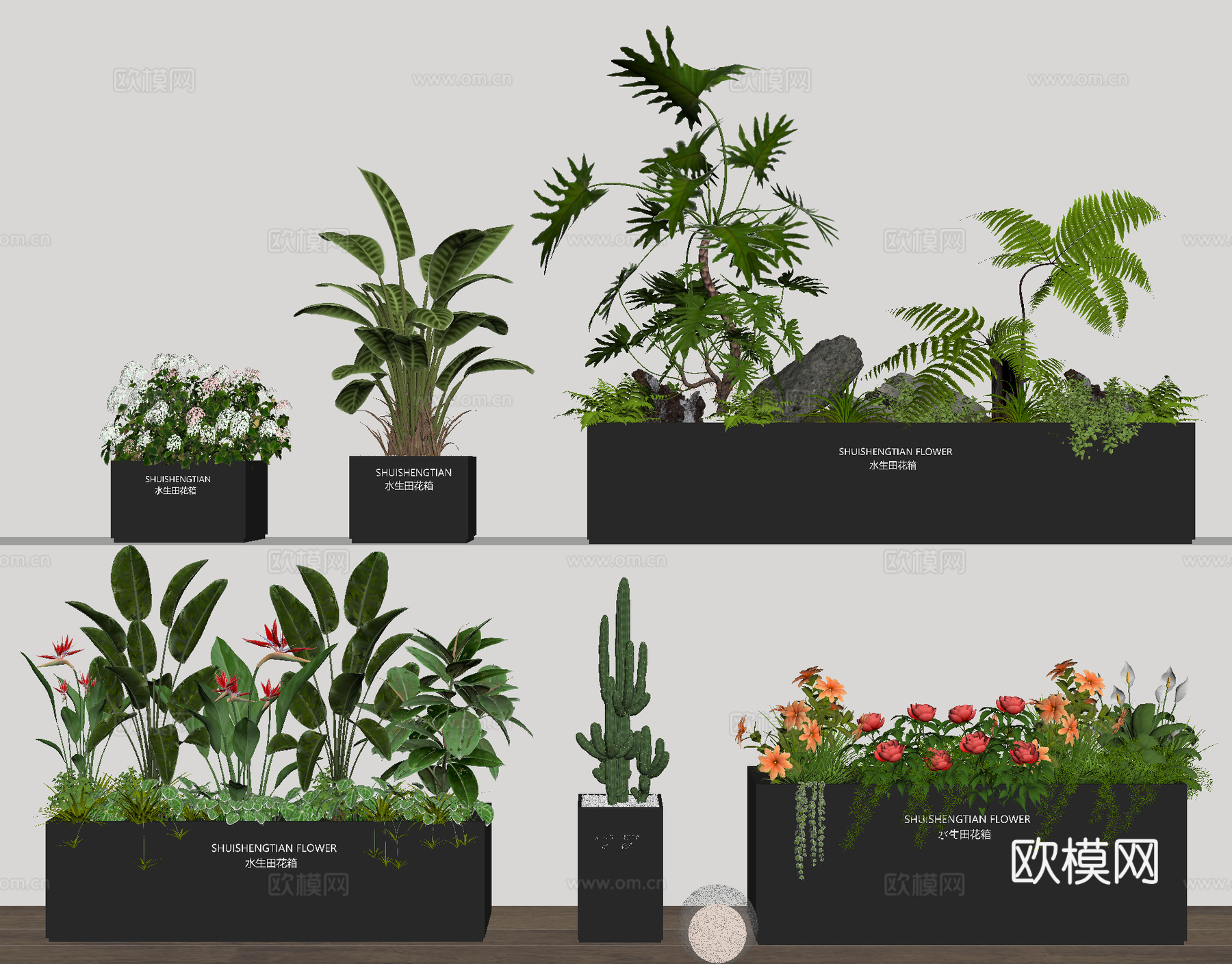 户外花箱 花槽 防腐木花箱 花坛 绿植su模型