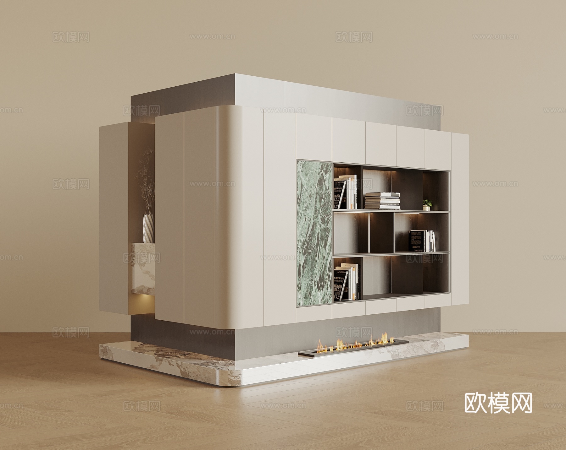 现代电视背景墙 书柜3d模型