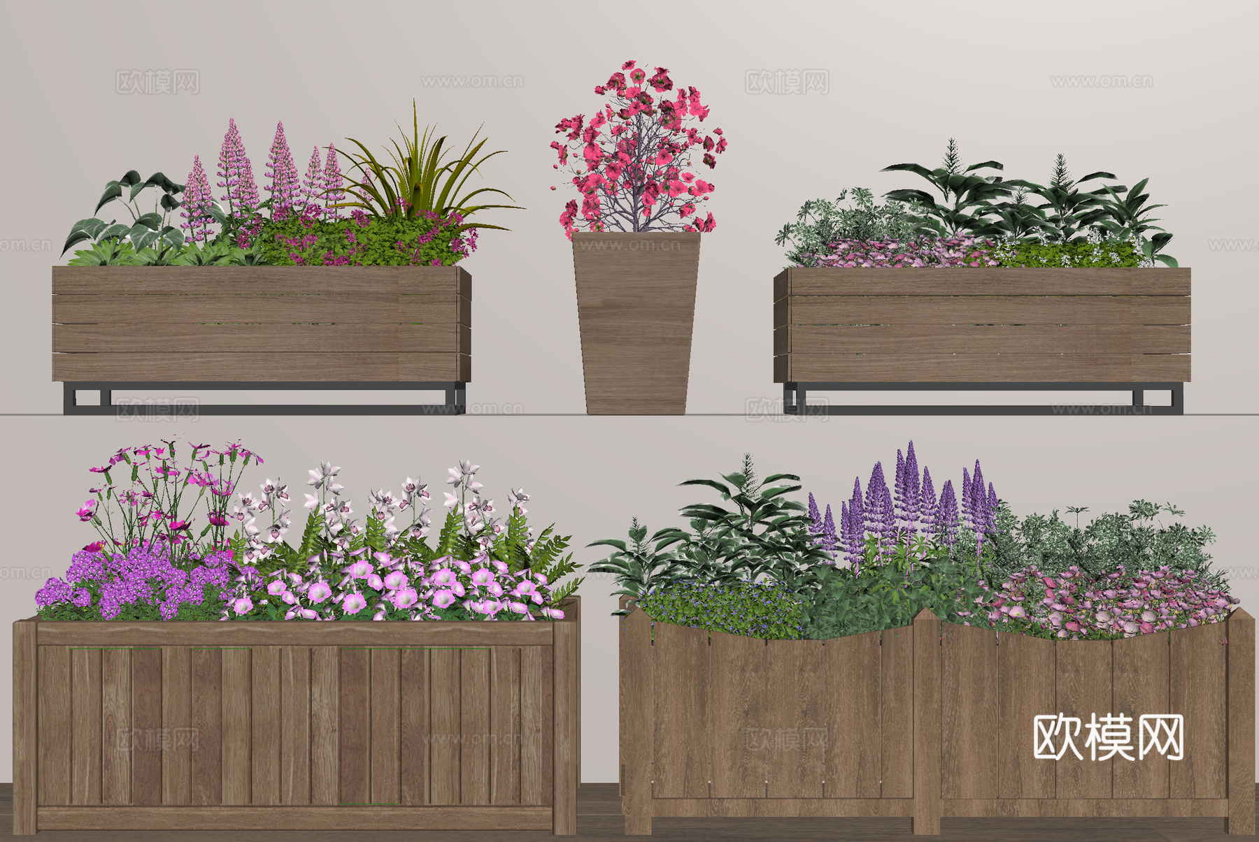 户外花箱 花槽 花钵 花卉 花坛 绿植su模型