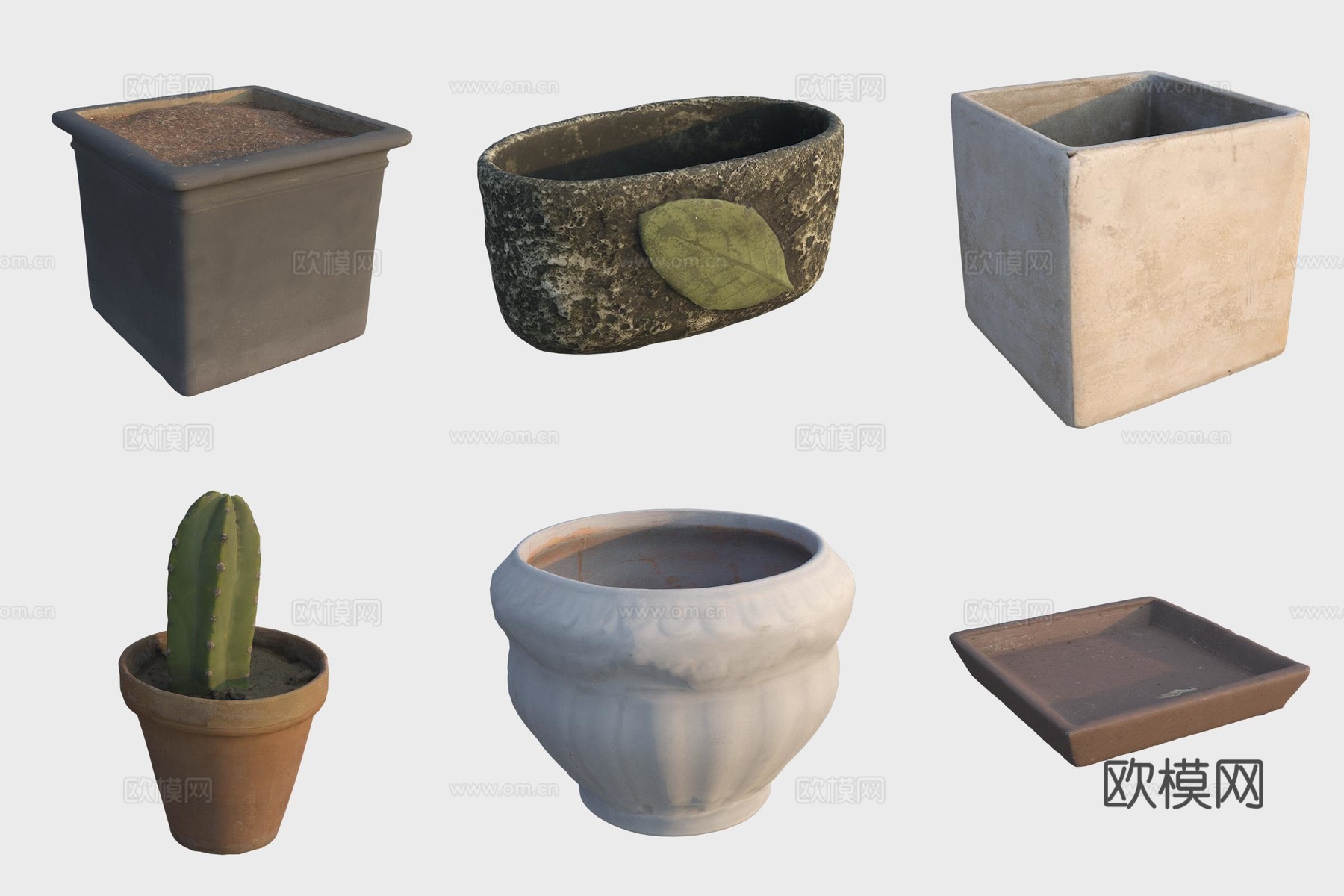 陶罐陶艺绿植花盆仙人掌3d模型