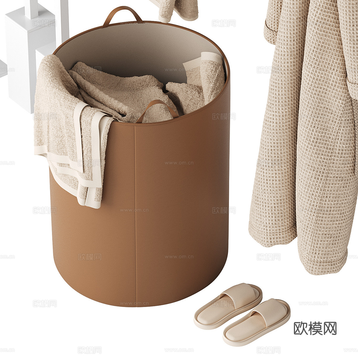 现代奶油风浴室用品套装3d模型