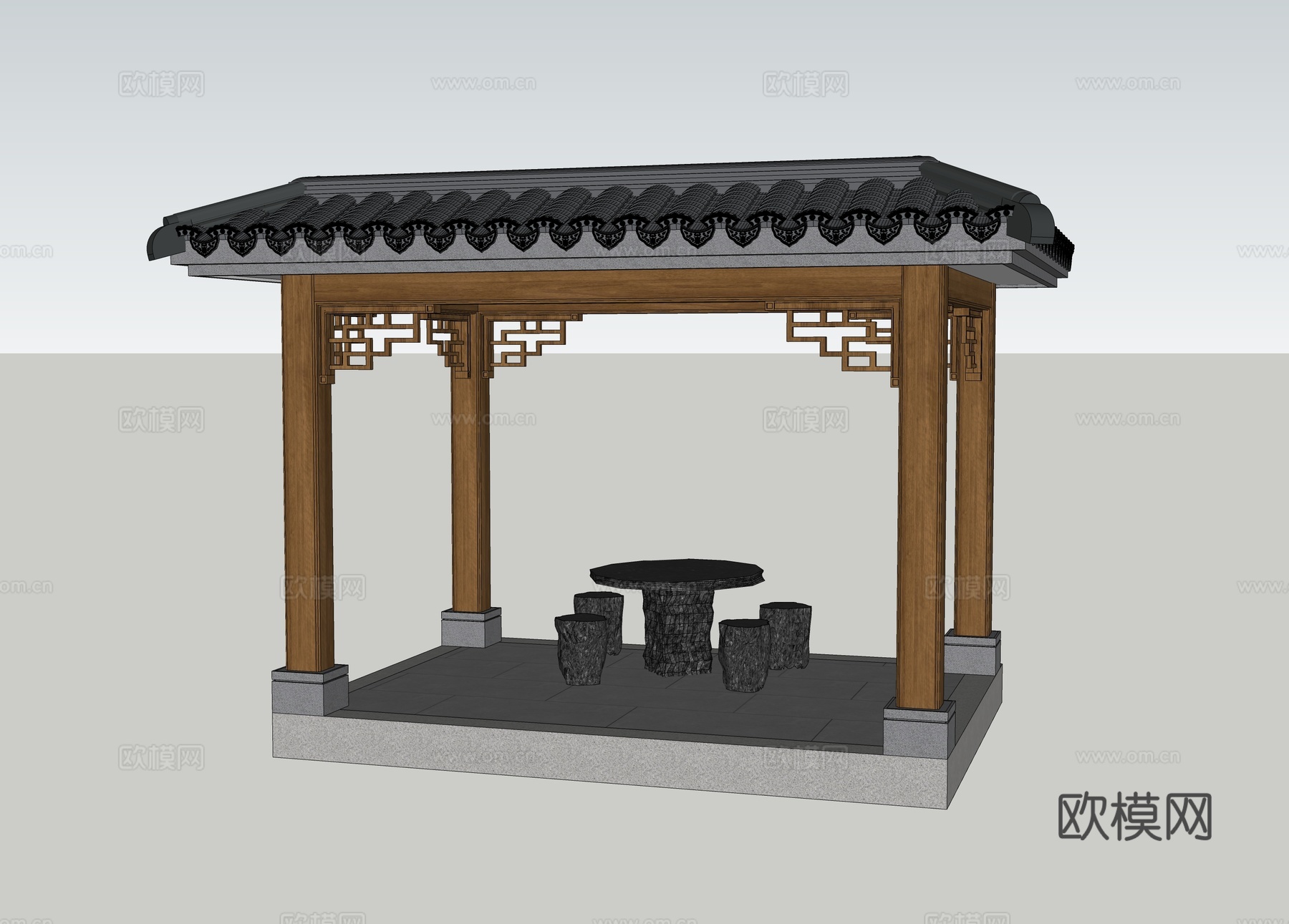四角亭  凉亭  木亭su模型