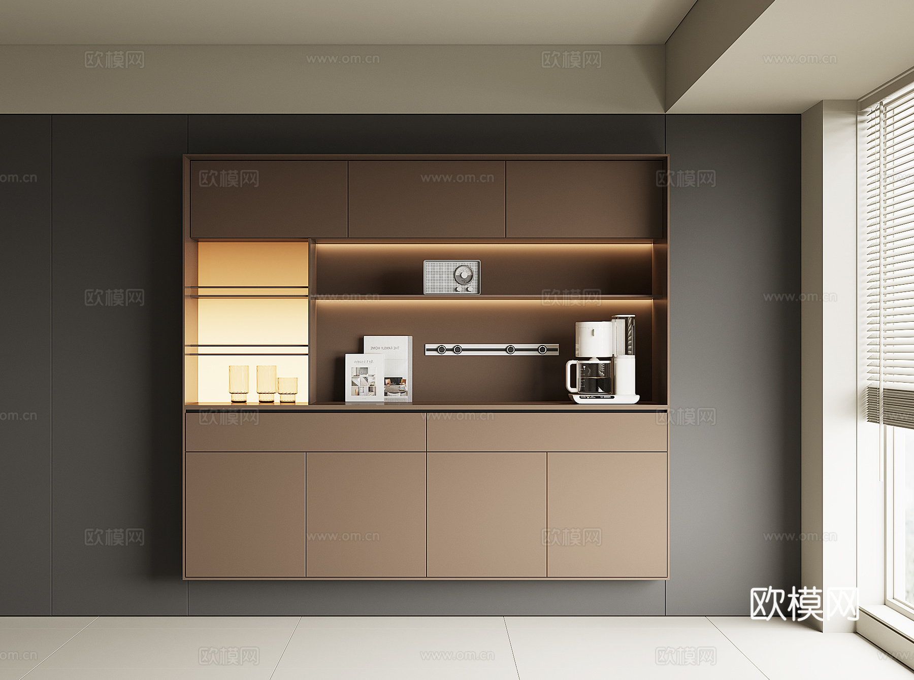 现代酒柜餐边柜su模型下载（渲染图1）