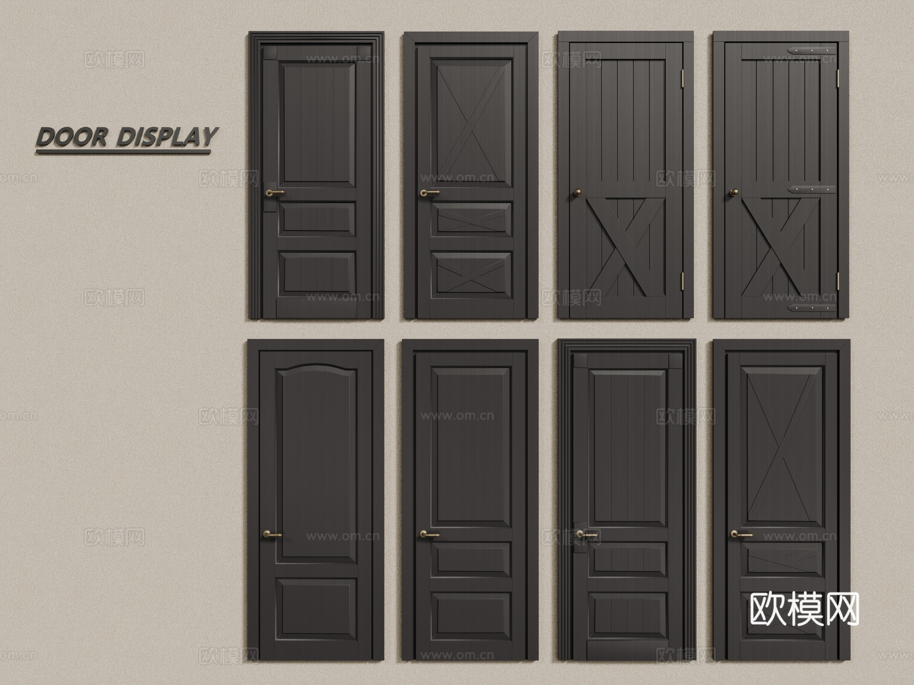 法式复古单开门 黑色木门 防盗门 法式组合门3d模型
