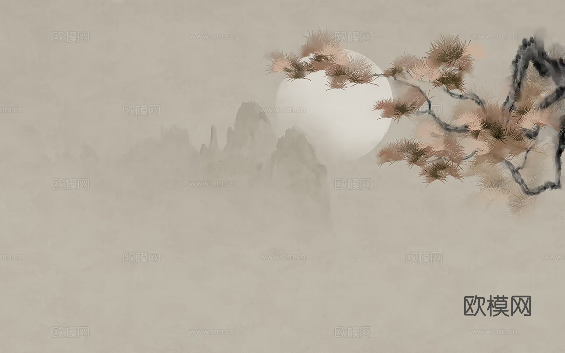 新中式松树壁画