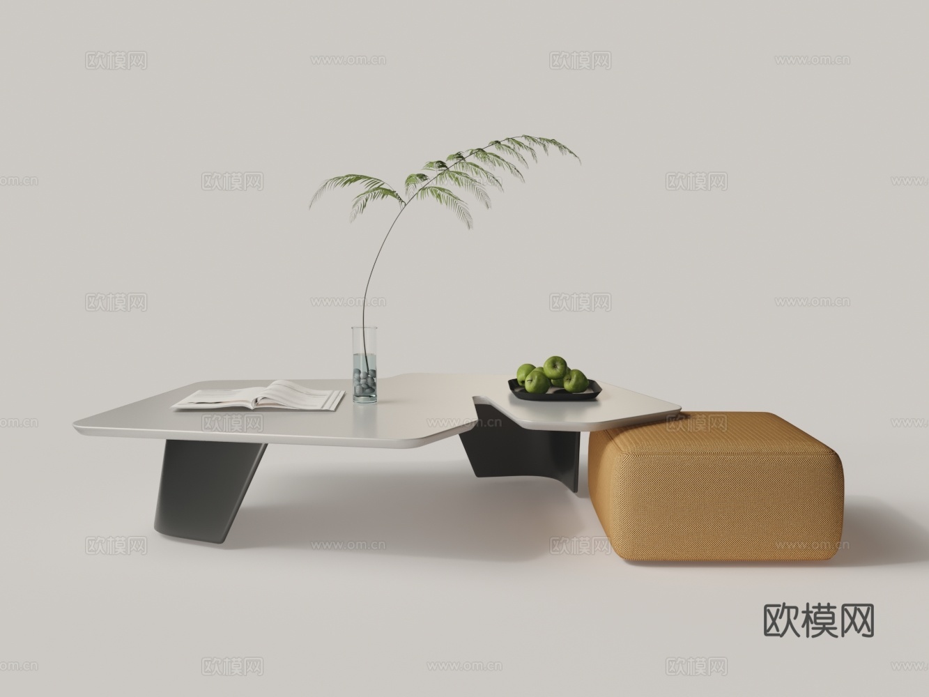 现代布艺沙发贵妃凳3d模型