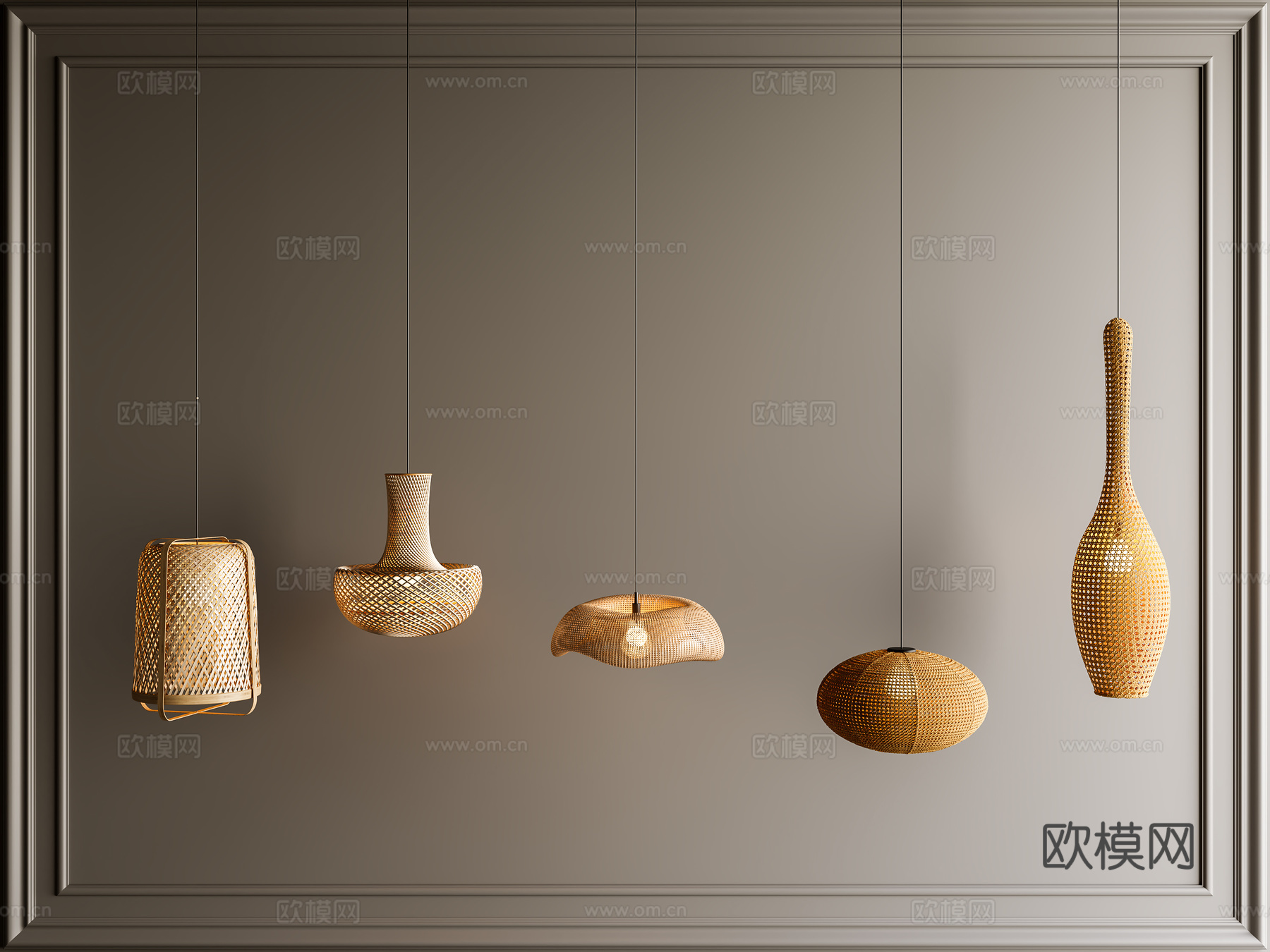 侘寂中古吊灯 新中式中式吊灯 藤编吊灯 竹艺吊灯su模型