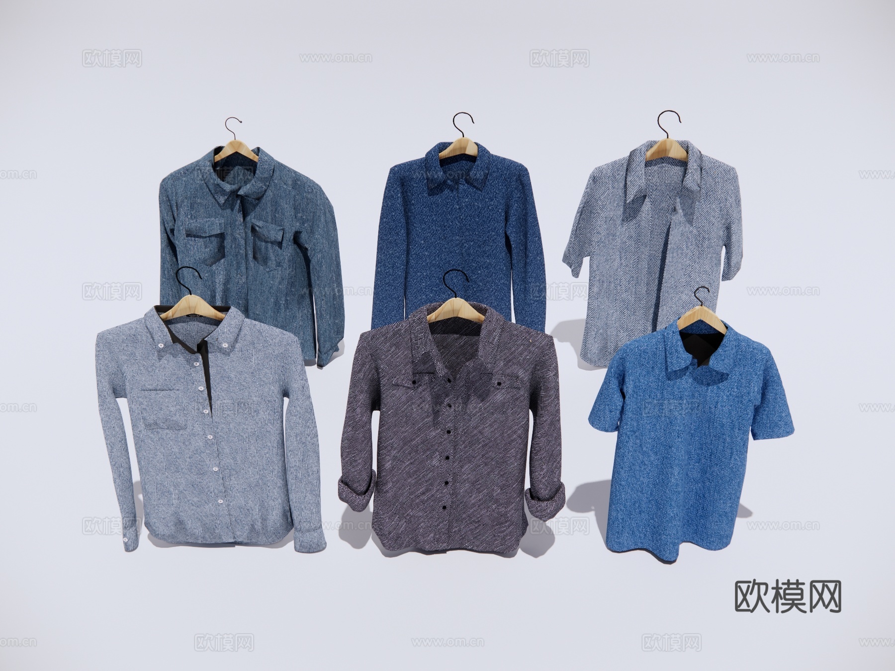 牛仔衬衫 长袖短袖服饰su模型