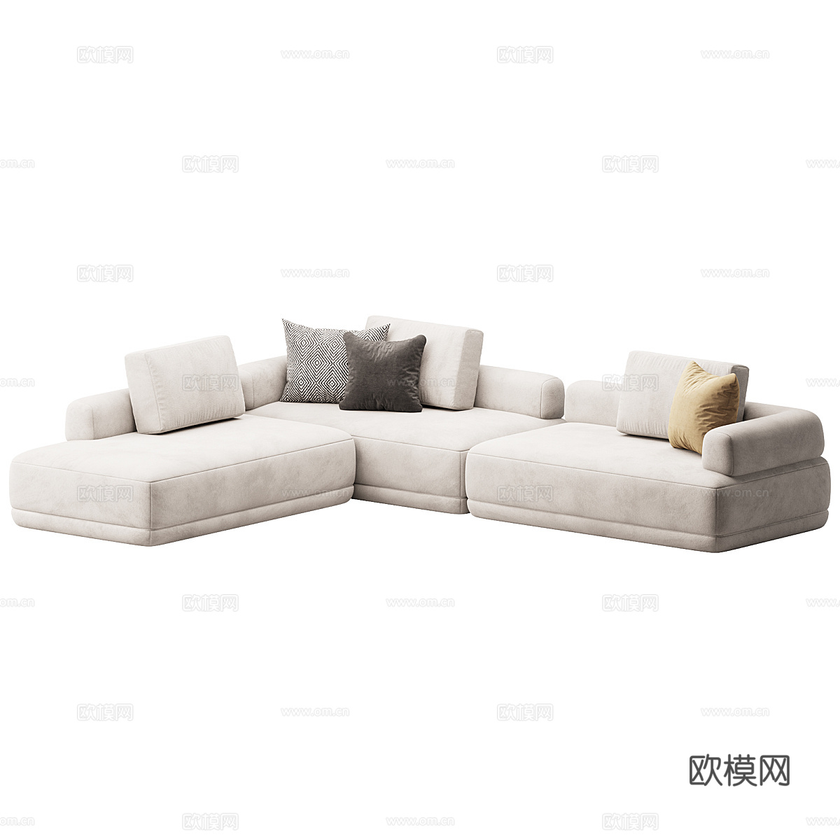 现代奶油风布艺转角沙发3d模型