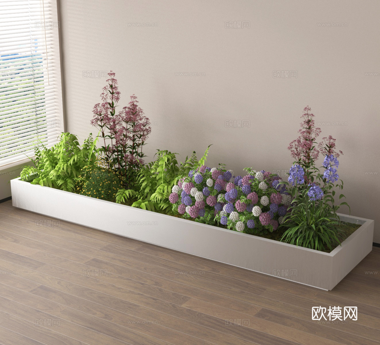 户外花箱 花槽 防腐木花箱 花坛 绿植su模型