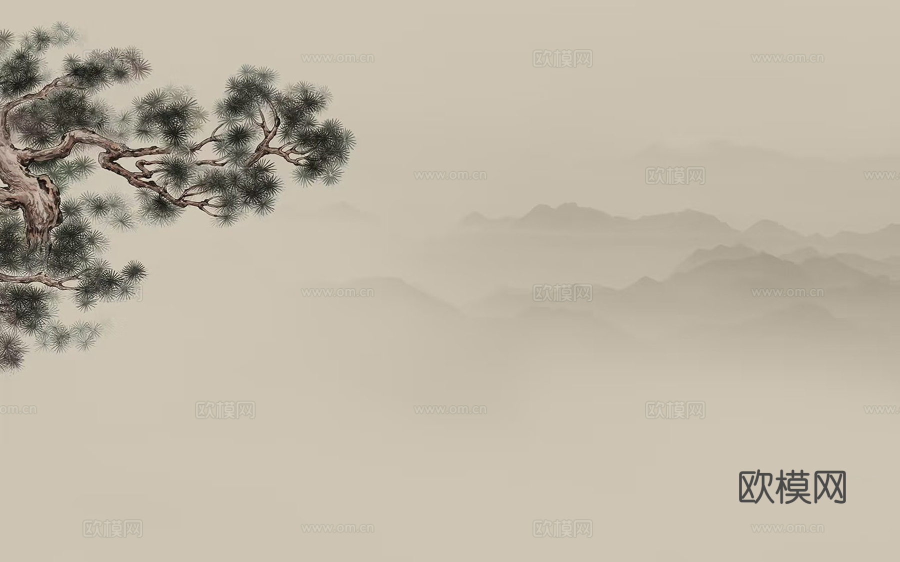 新中式松树壁画