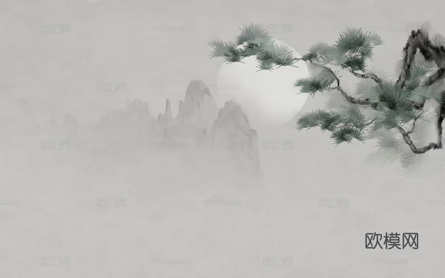 新中式松树壁画