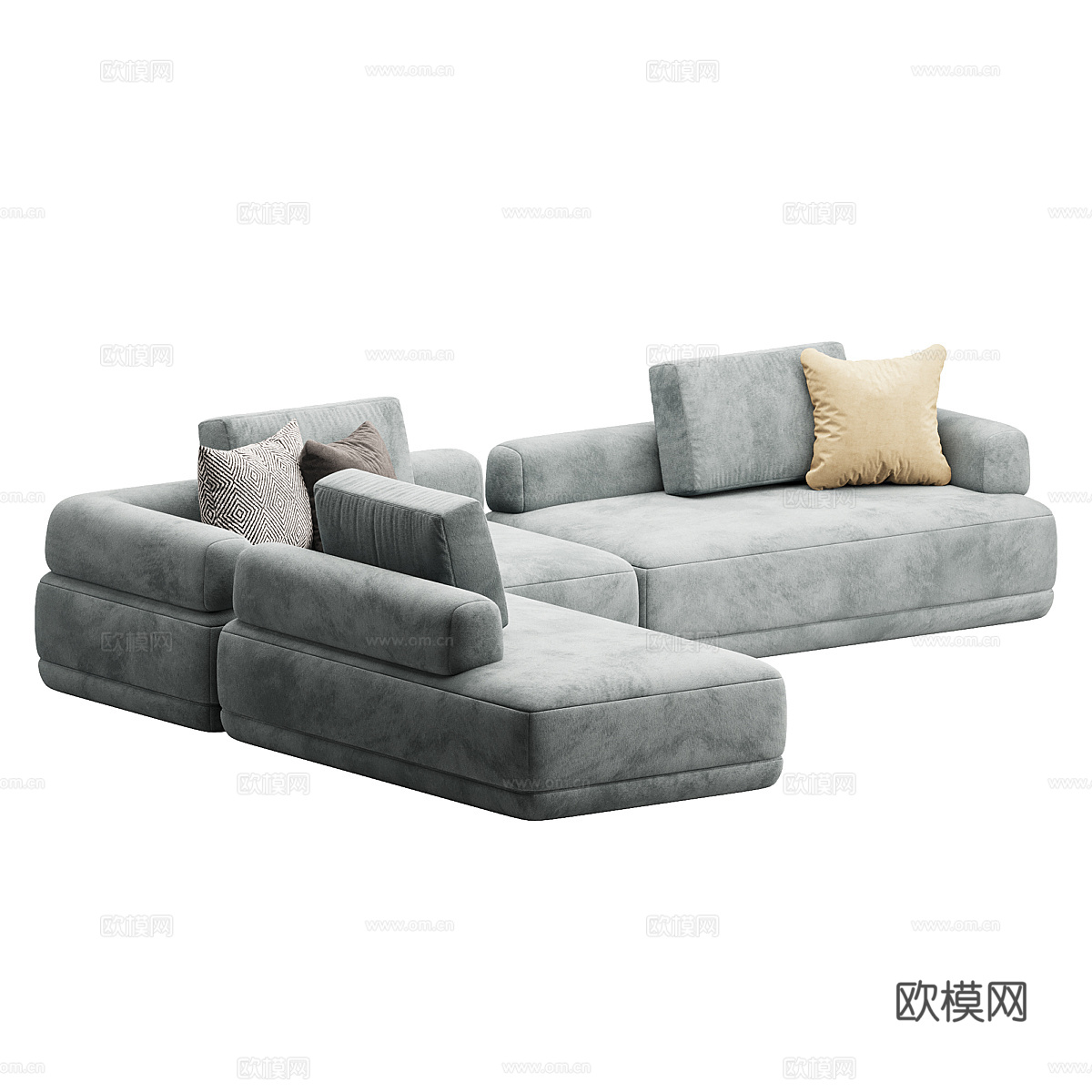 现代奶油风布艺转角沙发3d模型