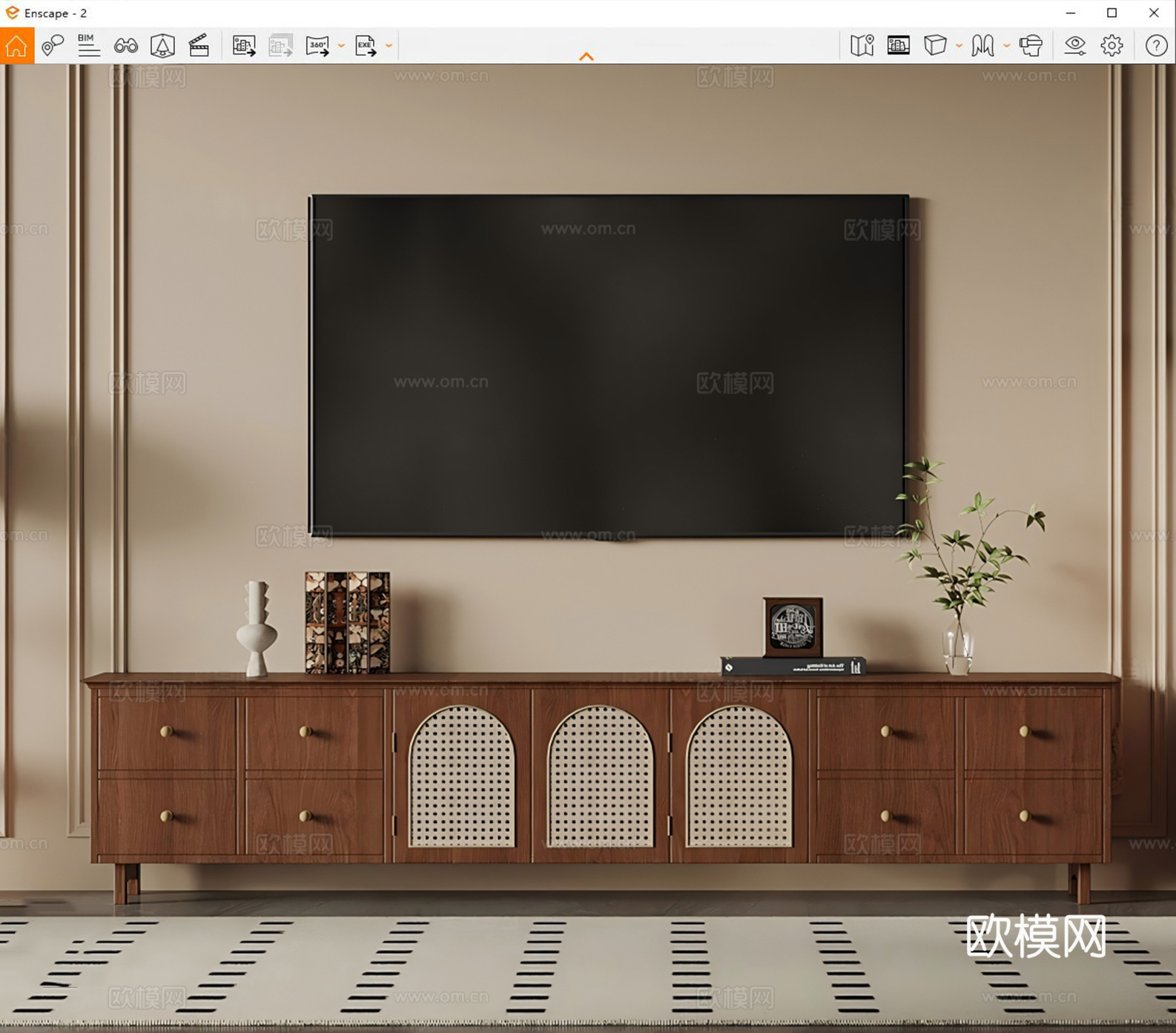 中古风落地电视柜su模型