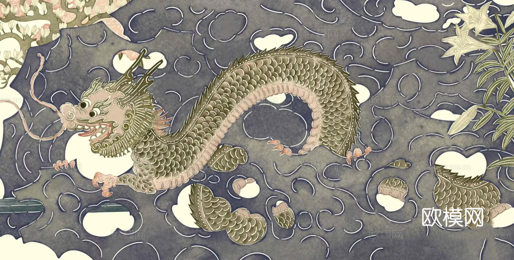 新中式龙形壁画