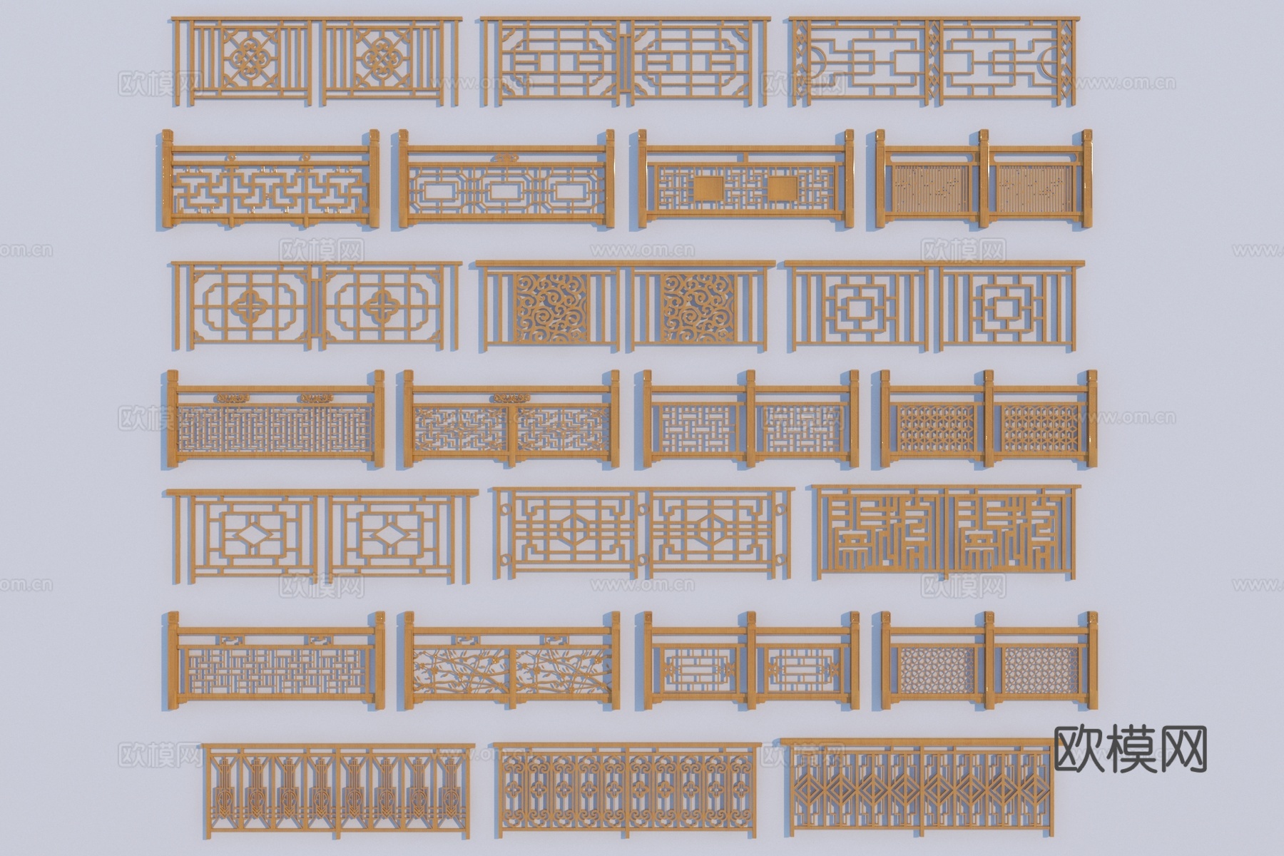 新中式木栏杆3d模型下载