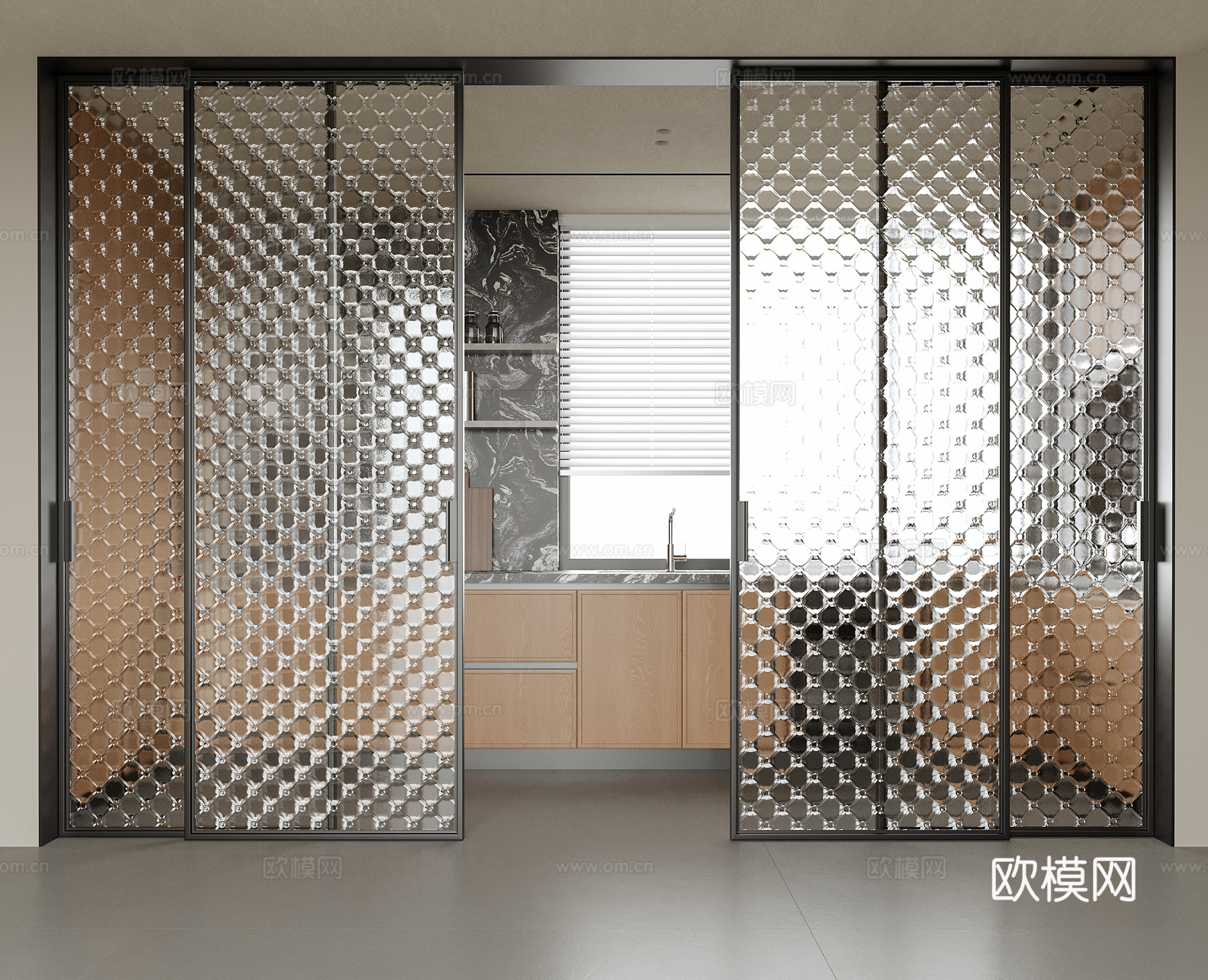 现代推拉门 玻璃门 厨房门su模型