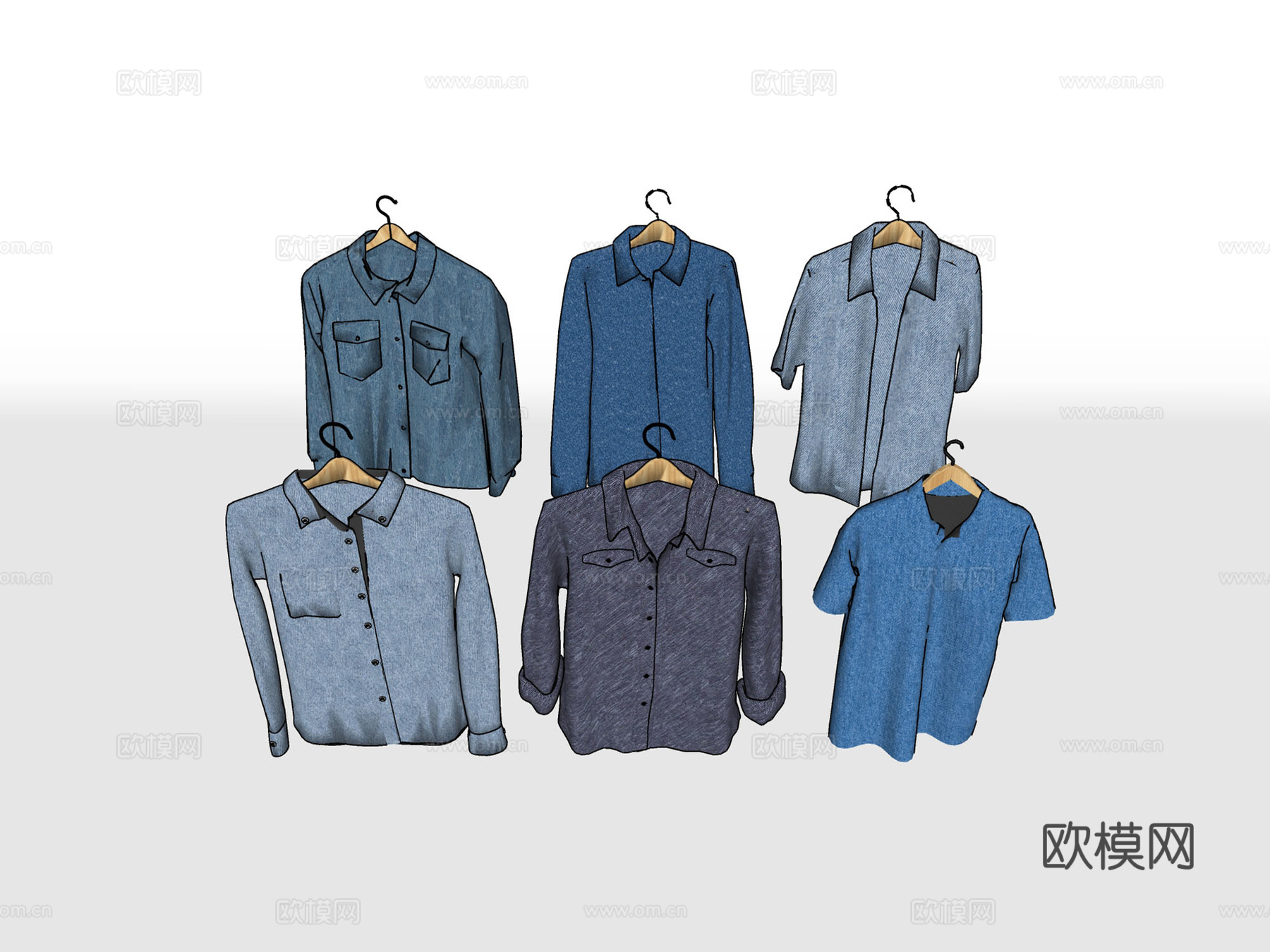 牛仔衬衫 长袖短袖服饰su模型