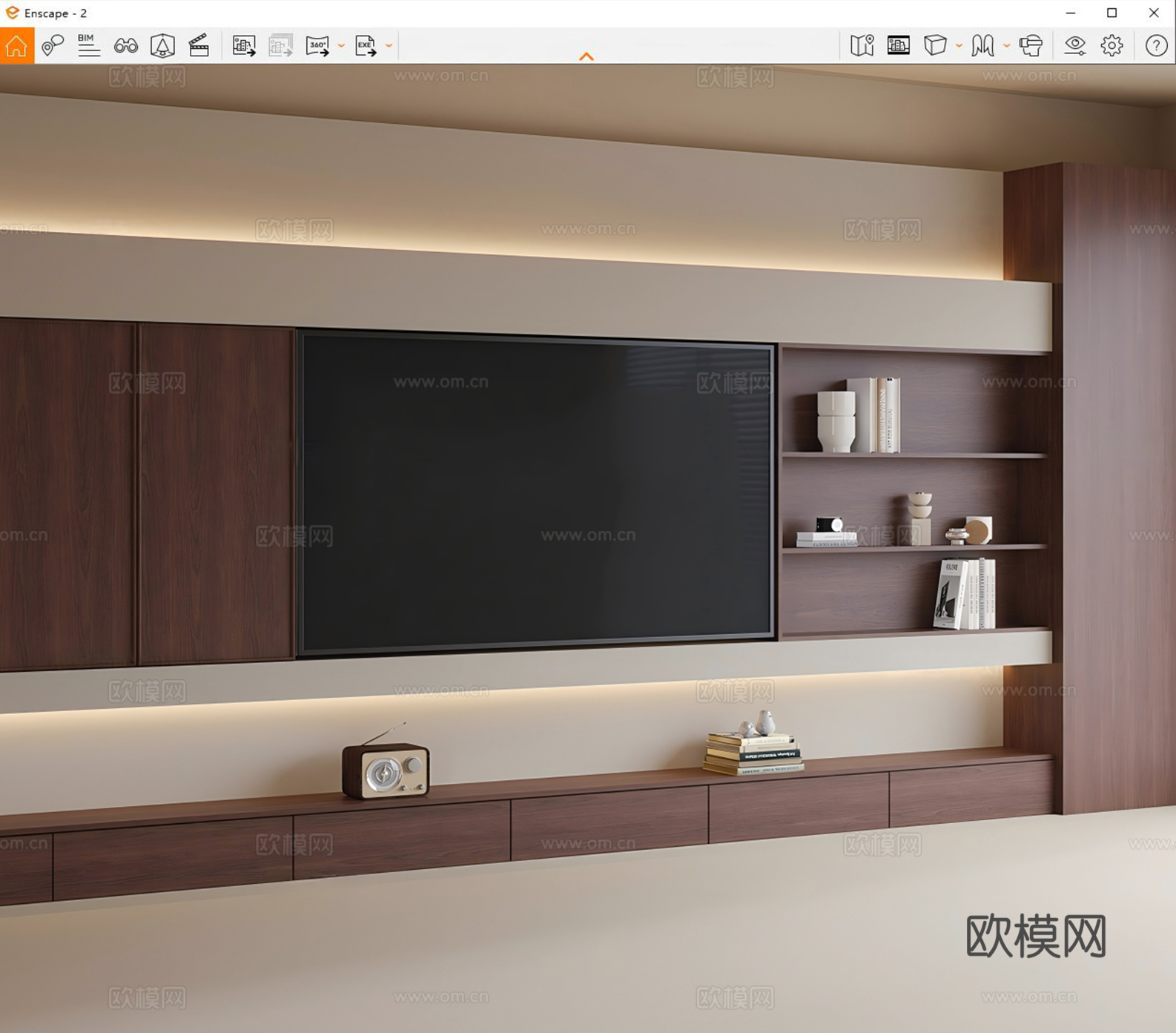 中古风满墙电视柜su模型
