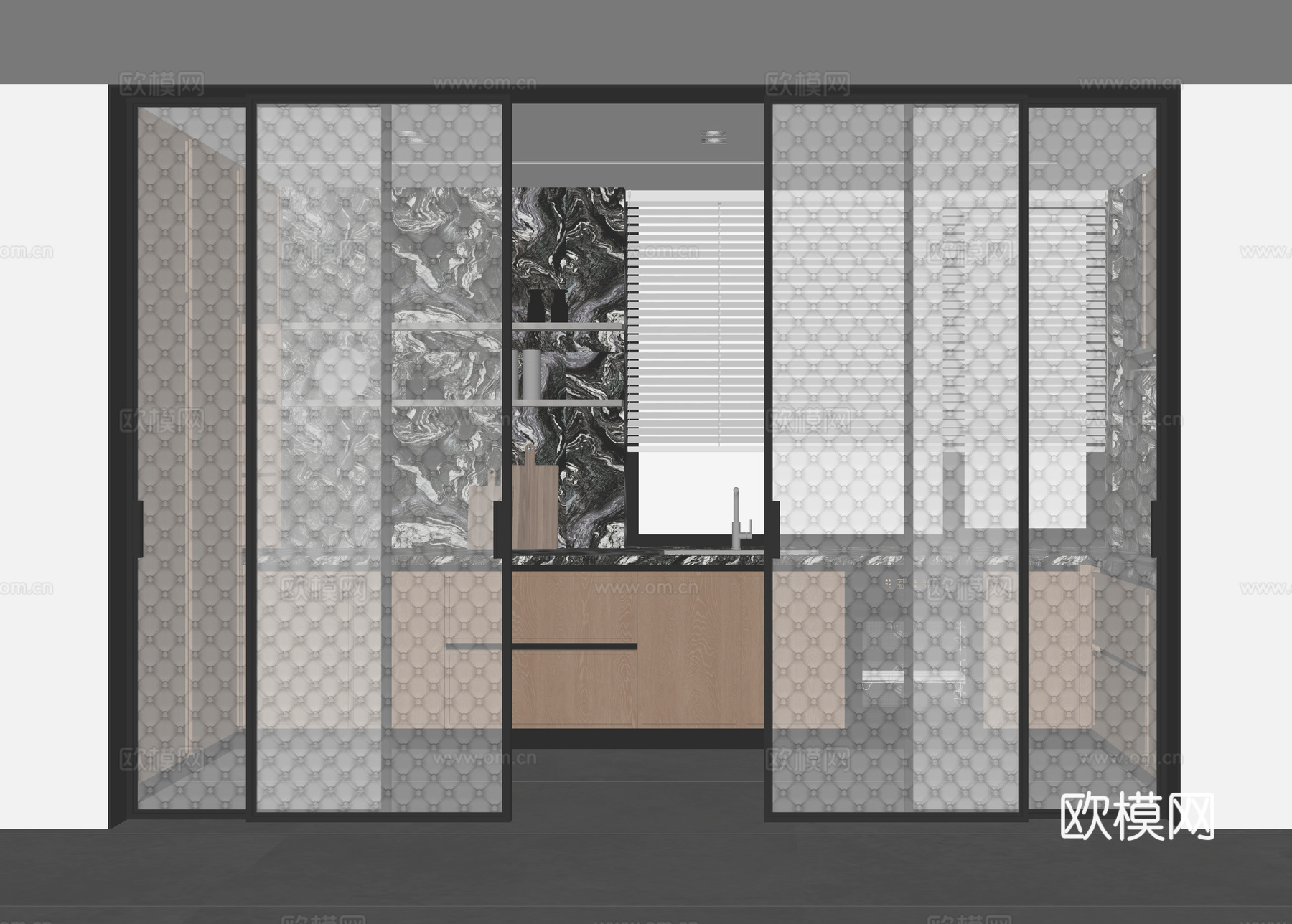 现代推拉门 玻璃门 厨房门su模型