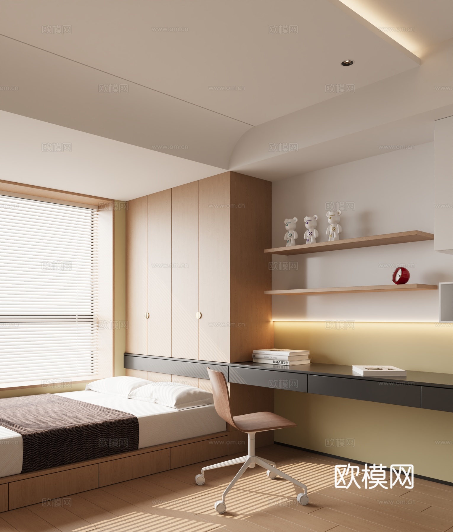 意式极简榻楊米卧室 无主灯卧室小孩房3d模型