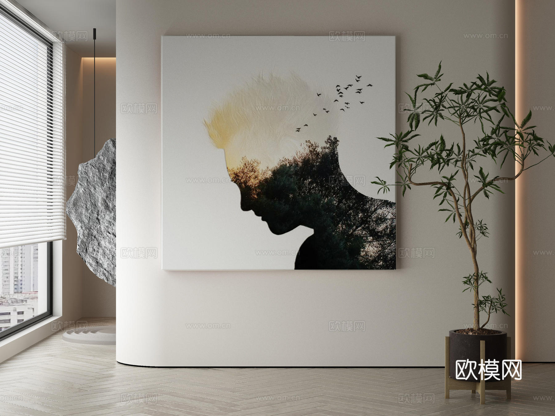 现代侘寂抽象挂画3d模型