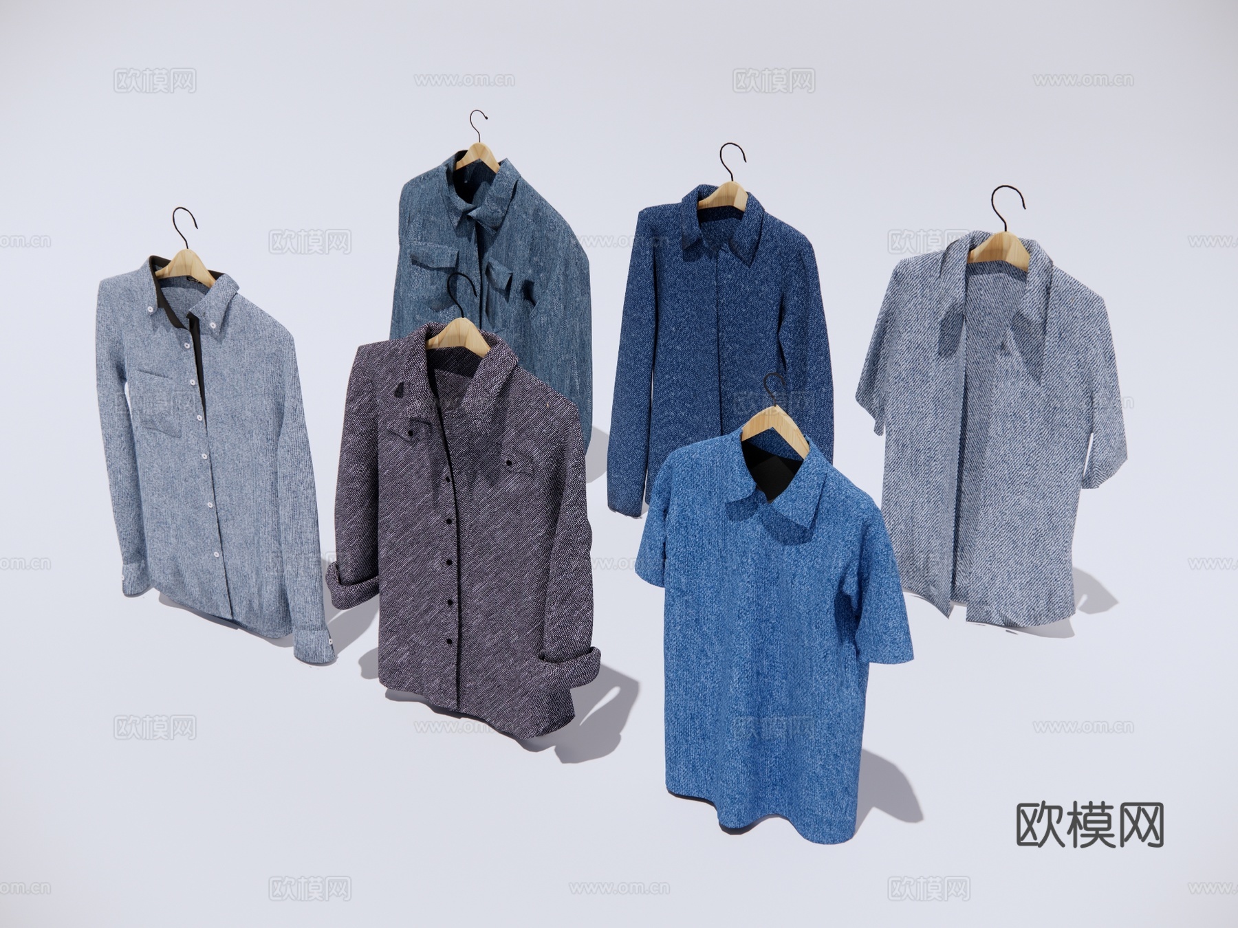 牛仔衬衫 长袖短袖服饰su模型