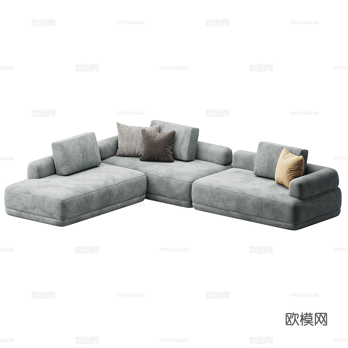 现代奶油风布艺转角沙发3d模型