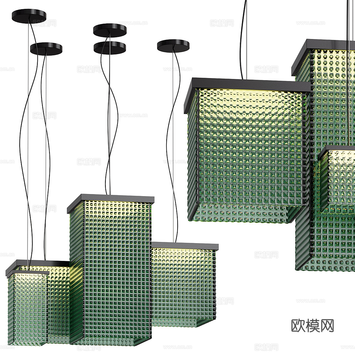 新中式轻奢玻璃装饰吊灯3d模型