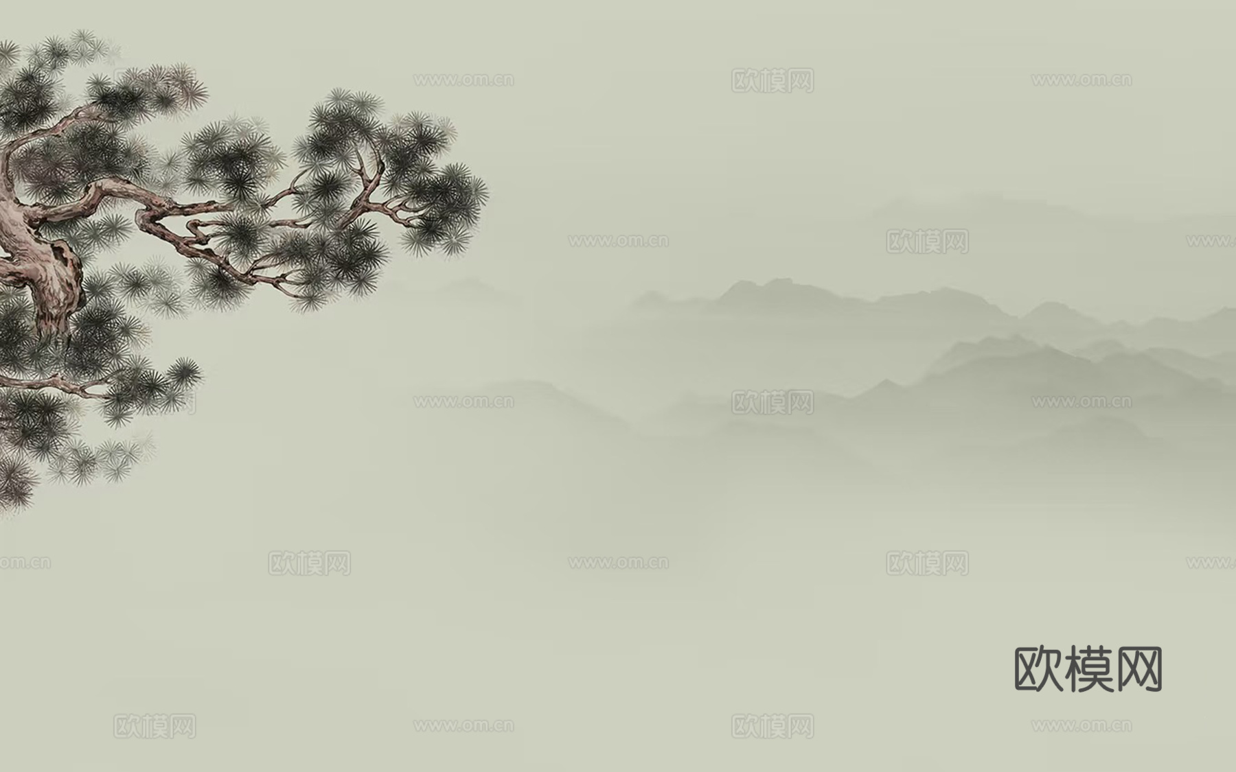 新中式松树壁画
