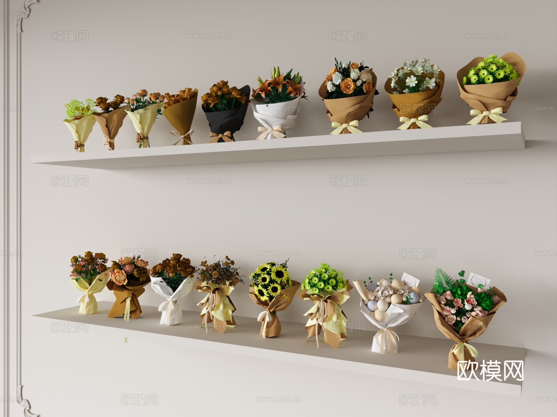 现代花艺 鲜花 简易手捧花3d模型