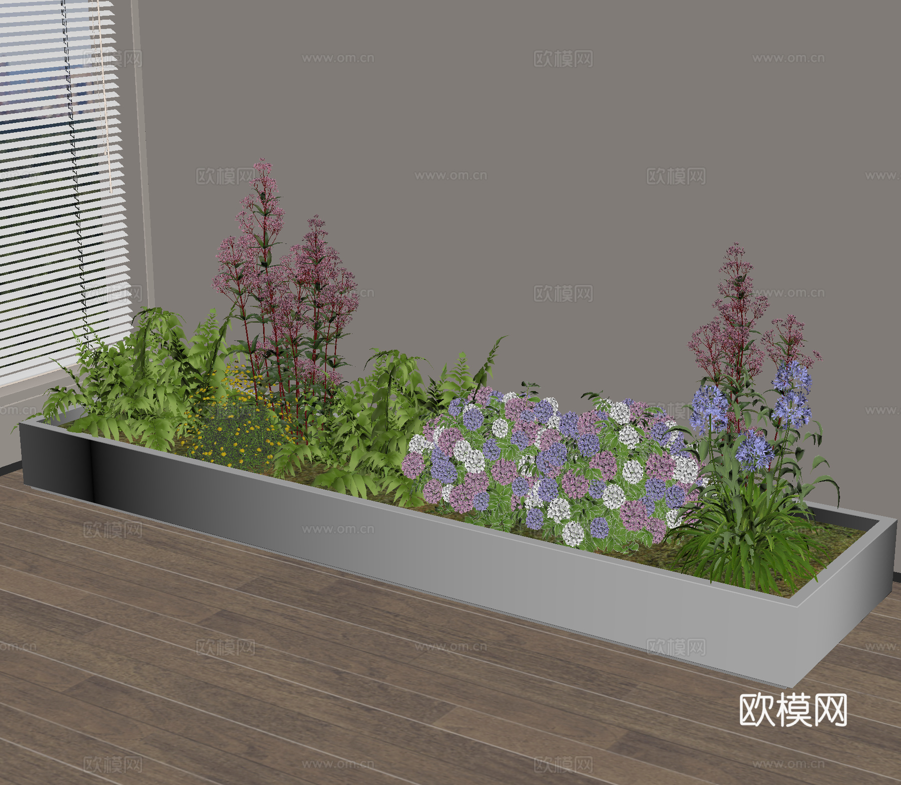 户外花箱 花槽 防腐木花箱 花坛 绿植su模型
