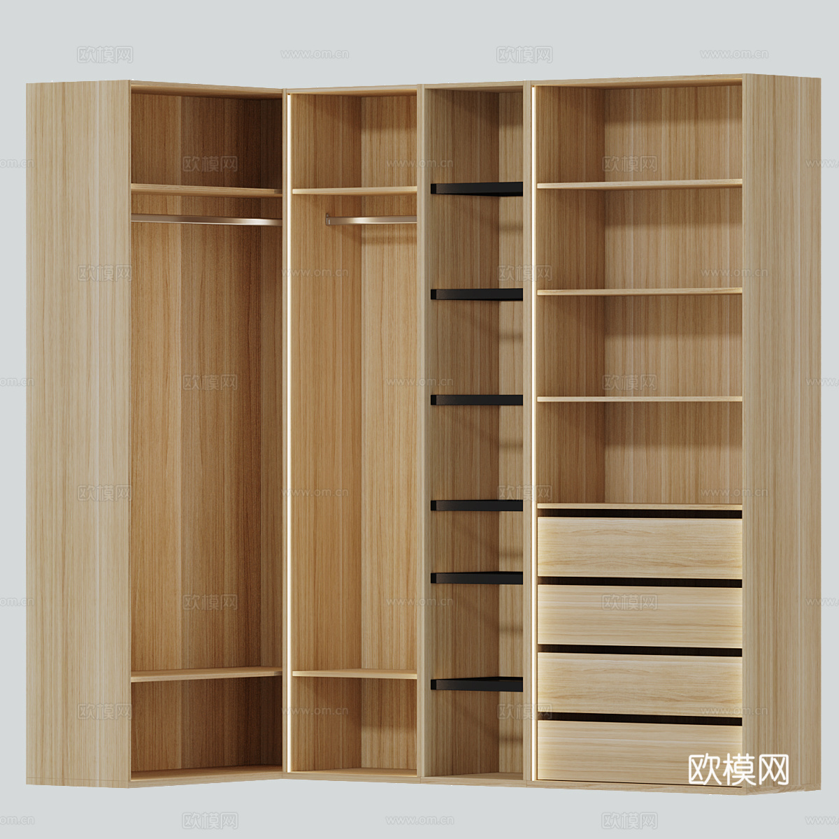 现代开放衣柜 转角衣柜3d模型