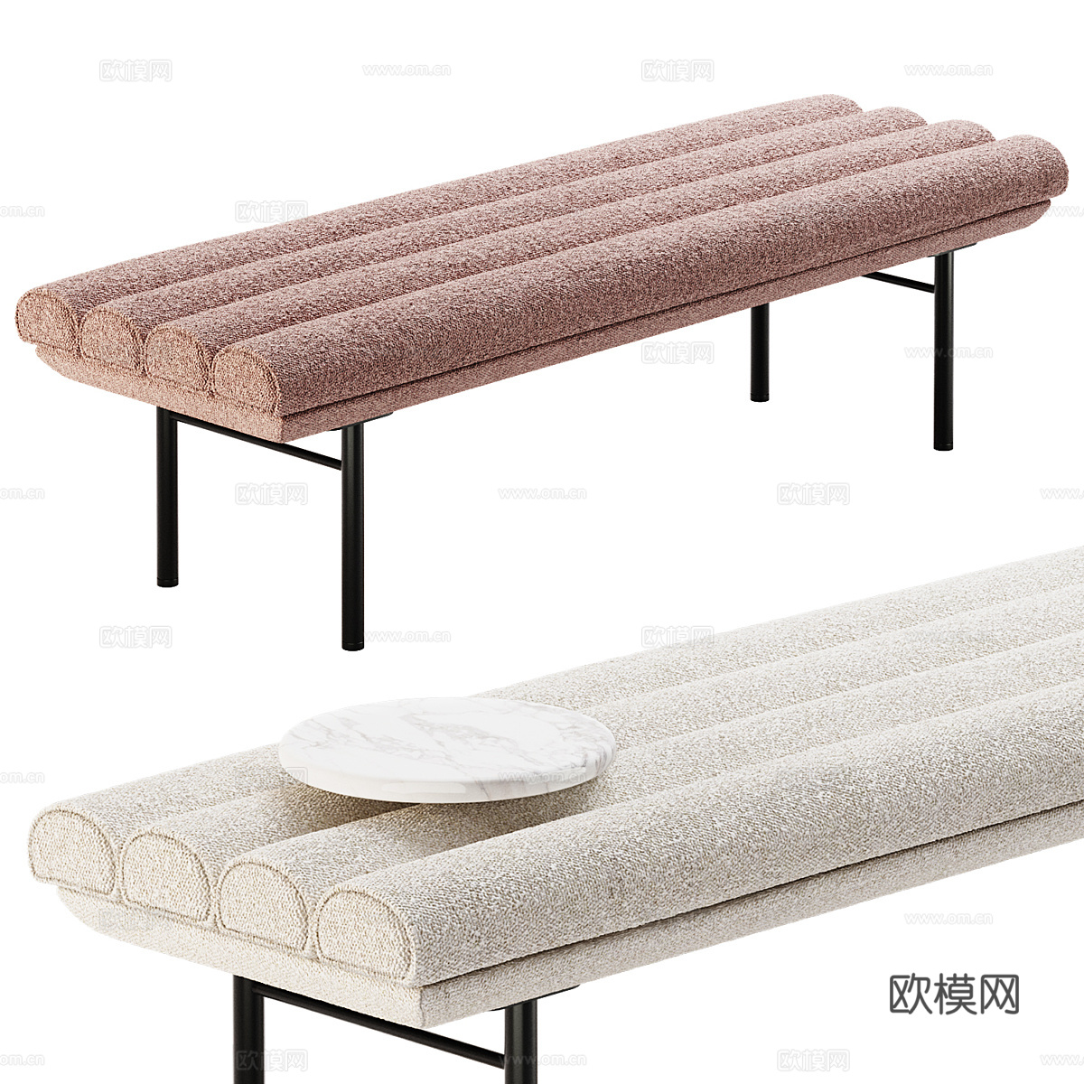 新中式 Pan Flute 长凳 床尾凳 条凳 床榻3d模型